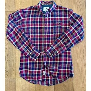 Steel & Jelly London Mens Plaid Button Down Shirt M Slim Fit British Design Red